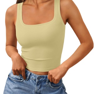 Camisetas sin mangas para mujer al por mayor, cuello cuadrado, estilo crop, acanaladas, para fitness y uso casual - Product Image 2