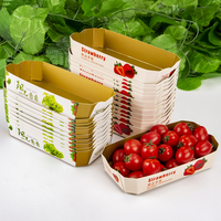 Boîte d'emballage de fruits en carton écologique en forme de bateau doré pour cerises, bleuets, tomates, fraises, plateau alimentaire en papier jetable