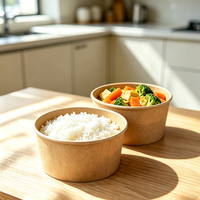 Boîte à lunch jetable ronde personnalisée pour la restauration rapide, conteneur à emporter, assiettes en papier kraft, bols avec couvercle en papier ou en plastique