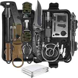 Vente en gros de kit de survie d'urgence 15 en 1 pour la randonnée, gadgets de haute qualité avec montre, allume-feu, etc. - Product Image 1