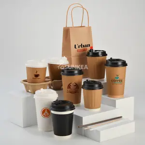wholesale logo printed insulated biodegradable disposable Double wall paper hot coffee cups with lids
