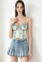Ensemble 2 Pièces Femme Haut Court Halter et Mini-Jupe de Soirée Personnalisable de Haute Qualité