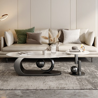 Table basse ovale de style moderne en pierre de luxe légère, combinaison de table basse italienne haut de gamme minimaliste