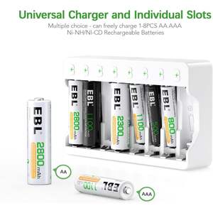 Chargeur de piles EBL 8 emplacements individuels AA/AAA, charge rapide avec écran LCD/LED, rechargeable, 4 piles AAA 1100mAh, 4 piles AA 2800mAh - Product Image 4