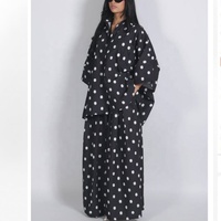 Ensemble deux pièces ample à pois pour femme avec chemise à revers et manches chauve-souris, pantalon large, ensemble décontracté de couleur unie assorti, vente en gros