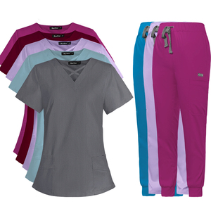 Set di Divise Ospedaliere Sexy e Alla Moda, Top con Scollo Incrociato e Pantaloni Jogger per Dottori e Infermieri, Uniformi Mediche Unisex Elasticizzate e Alla Moda - Product Image 2