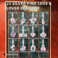 Pendentif Chat Amour Rose en Argent Sterling 925 Plaqué Or Trèfle à Quatre Feuilles, Bijou Fin, Vente en Gros, Tendance TikTok