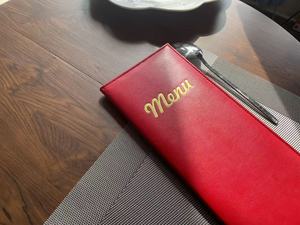 Porta Menu Classico in Pelle PU Morbida e Peluche con Logo Dorato, <span class=keywords><strong>per</strong></span> Ristoranti e Bar Occidentali, Pieghevole con Chiusura in Rame - Product Image 2