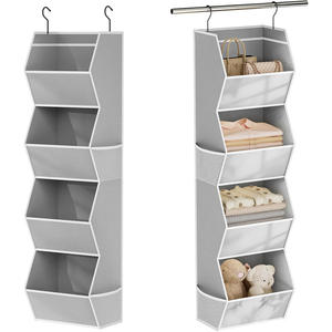 Organisateur de placard suspendu pliable à 4 étagères, organisateurs et rangements de placard pour chambre à coucher, suspendus avec des poches en filet pour vêtements - Product Image 1
