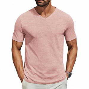 Camiseta de Cuello en V para Hombre, Algodón Premium, Manga Corta, Informal, Tejido Suave y Transpirable, Corte Ajustado, Moda de Verano, Básica para el Día a Día - Product Image 1