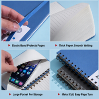 Carnet à spirales personnalisé en cuir PU avec fermeture élastique et attache pour stylo, reliure Wire-o, journal avec logo pour le bureau, l'école, vente en gros OEM