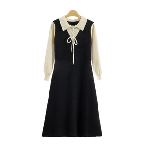 Korean Style <b>Long</b> Sleeve Midi <b>Dress</b> Solid Color Lapel Neckline Bamboo Fiber Casual <b>Dress</b> Women Autumn <b>Winter</b> - Product Image 5