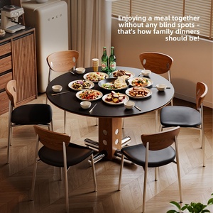 Premium Sintered Stone Round Dining <strong>Table</strong> Solid Wood Frame Bauhaus Style Modern Minimalist <strong>Kitchen</strong> <strong>Table</strong> <strong>for</strong> <strong>Small</strong> Space CZ072 - Product Image 2
