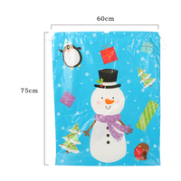 Sac en plastique personnalisé avec cordon de serrage pour Noël, motif bonhomme de neige, bleu, pour emballer des cadeaux, des bonbons ou des vêtements