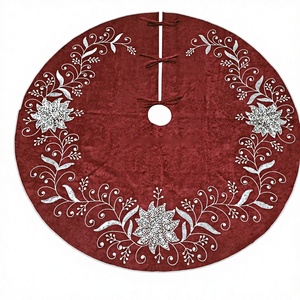 Scalloped Velvet Christmas <b>Tree</b> Skirt Handmade Embroidered Holiday Decoration Festive <b>Tree</b> Base Cover Mat - Product Image 5