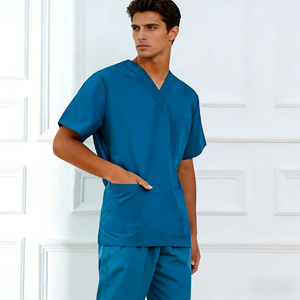 Médico Scrubs 100% algodón Bolsillos Tops Pantalones de trabajo de pierna recta Unisex para Hospital Clínica Belleza - Product Image 2