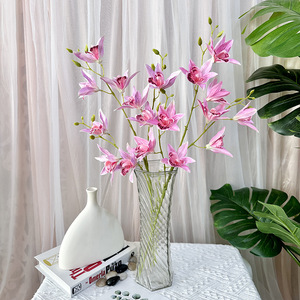 Arrangement floral artificiel d'orchidées à 3 branches Queyiyi Flowers pour la décoration de la maison, accessoires de mariage, blanc, rose, orange, vert - Product Image 4