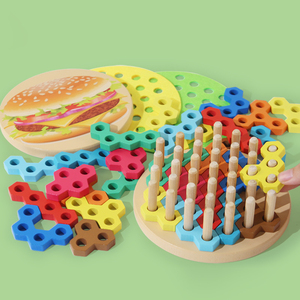 Unisex puzzle 3D in legno giocattolo educativo sensoriale per bambini 5-7 anni Hot Dog colonna Hamburger costruzione blocco incoraggia logico - Product Image 4