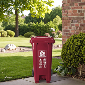 Bán buôn 120L màu xanh lá cây ngoài trời HDPE Nhựa thùng rác với chân bàn đạp bánh Thiết kế thân thiện với môi cho thương mại & sử dụng nhà - Product Image 3