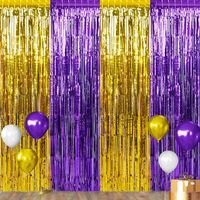 Lot de 3 rideaux de fond en guirlandes métalliques à franges de 1 m x 2 m, couleurs violet et or, pour fêtes d'anniversaire et remises de diplômes