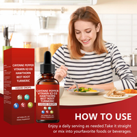 Complément Alimentaire Pur en Gouttes de Poivre de Cayenne 60ml avec Vitamines K2 D3, Aubépine et Betterave, Marque Privée Personnalisée, Vente Directe Usine OEM ODM