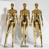 Maniquí de cuerpo completo de material dorado brillante para lencería, con cabeza de huevo, de pie y autónomo.