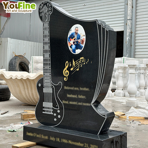 Tombeau de pierre tombale de guitare en <span class=keywords><strong>marbre</strong></span> <span class=keywords><strong>noir</strong></span> de cimetière simple - Product Image 2