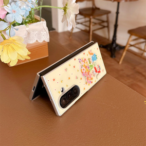 Custodia Protettiva per Cellulare Samsung <span class=keywords><strong>Galaxy</strong></span> Z Fold 7 6 in Vetro con Motivo Pastorale, Fiabesco, Floreale, Gatto e Coniglio, Stile <span class=keywords><strong>Cartone</strong></span> <span class=keywords><strong>Animato</strong></span>, Accogliente - Product Image 5