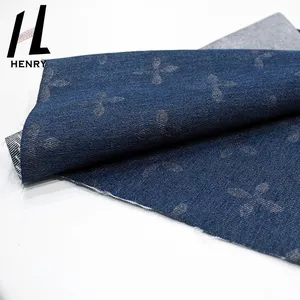 Henry yeni tasarım elastik jakar baskılı sıkıntılı Denim kumaş pantolon elbise