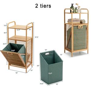 2 3 4 Stufiger Bambus Wäschekipper mit Herausnehmbarem Stoffeinsatz – Freistehender Bambus Wäschekorb für Schmutzwäsche - Product Image 5