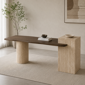 Isola Cucina in Pietra Naturale Personalizzata con Tavolo da Pranzo Integrato, Lussuoso Bancone Colazione Intrecciato per Arredamento Villa - Product Image 1