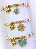 Bracelet ajustable en cuivre avec mini-breloques en émail en forme de crème glacée et perles de verre bleues, vente en gros pour cadeau