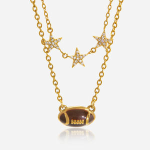 Collar de Verano en Capas, Chapado en Oro PVD de 18k, Acero Inoxidable, Estrella de Diamantes, Resistente al Sudor, Collar de Rugby Esmaltado para Mujer - Product Image 1