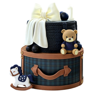 Decorazione per <span class=keywords><strong>Torta</strong></span> a Forma di Orsacchiotto in Maglione Blu Scuro Stile Britannico, Topper per <span class=keywords><strong>Torta</strong></span> di <span class=keywords><strong>Compleanno</strong></span> per Bambini - Product Image 4