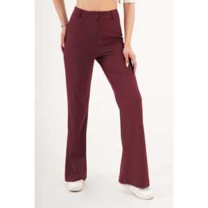 Pantalon respirant bordeaux pour filles, taille haute, bouton unique, taille XL, été, travail, tissu tissé, plissé, logo, imprimé coloré - Product Image 1