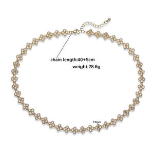 צמיד נחושת אלגנטי מצופה זהב לנשים זירקון שרשרת פרח תלתן ארבעה עלים סט תכשיטים - Product Image 5