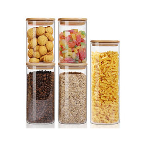 Juego de tarros cuadrados de almacenamiento de cocina herméticos contenedores de almacenamiento de alimentos de vidrio con tapas de Bambú - Product Image 3