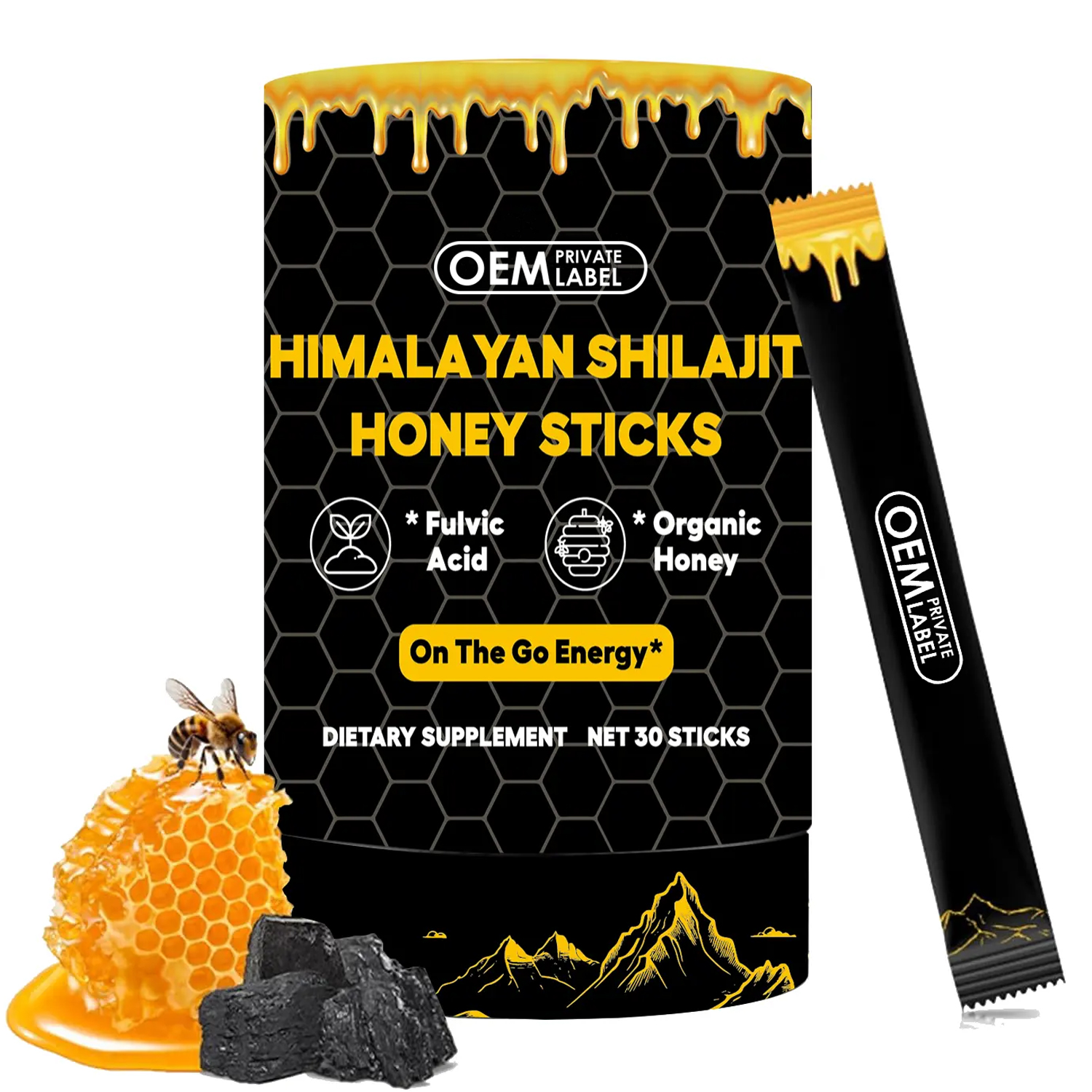 Медовые палочки OEM Shilajit, чистая хималайская Смола Shilajit и органический мед, шафран, травяная добавка для повышения энергии