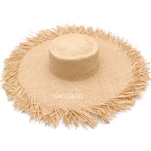 D D بيع بالجملة بسيطة وأنيقة سومبريرو محبوك يدويا الرافية القش قبعة جديلة مع حافة الخام للنساء - Product Image 4