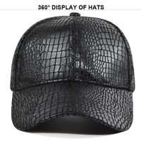Casquette de baseball unisexe en cuir PU texturé crocodile métallisé, prête à être expédiée, réglable, avec logo personnalisé, idéale pour les fêtes