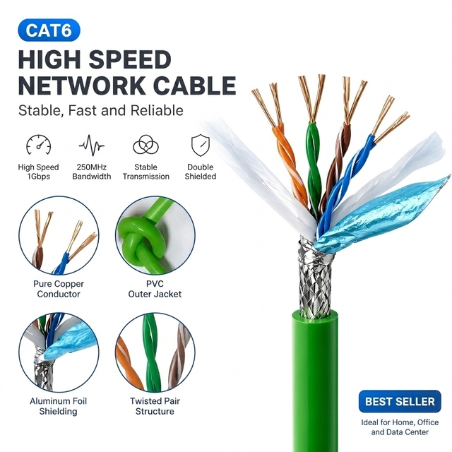 OEM CAT6A/CAT6 S/FTP Shielded Network Cable 23AWG Copper LSZH 10Gbps High Speed Ethernet Cable for Data Center Wiring