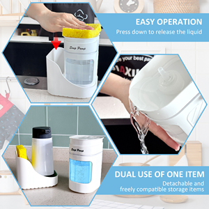 Distributeur de savon de cuisine en plastique rectangulaire avec porte-éponge - Compatible avec le liquide <span class=keywords><strong>vaisselle</strong></span> - Product Image 5