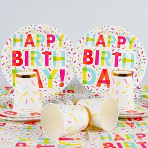 DAMAI joyeux <span class=keywords><strong>anniversaire</strong></span> fête vaisselle jetable assiette en papier tasse 1er <span class=keywords><strong>anniversaire</strong></span> fête décoration enfants bébé douche vaisselle - Product Image 1