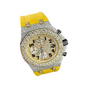 Montre-bracelet pour homme en acier inoxydable avec diamants Moissanite, verre jaune numérique, design de luxe personnalisé, finition glacée, étanche 10 bars - Product Image 1