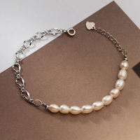 Bracelet en perles d'eau douce naturelles, perles de riz ivoire 7-8 mm, charme cœur en argent 925, chaîne d'extension, pour femme, moderne, vente en gros, personnalisable