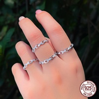 Mode populaire doigt unisexe creux anneaux 100% 925 argent Sterling Micro pavé Zircon cubain chaîne anneaux pour les femmes
