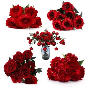 Colore velluto tono rosso fiori artificiali alla rinfusa ted panificazione bouquet decorazione floreale matrimonio rosa peonia ortensia