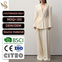 Ensemble de costume pantalon et blazer large à ceinture, personnalisé OEM ODM