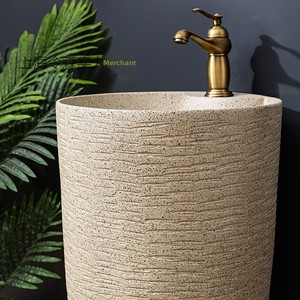 Lavabo <span class=keywords><strong>colonne</strong></span> monotrou sur pied intégré moderne et minimaliste en céramique pour cour, balcon, toilettes - Product Image 2