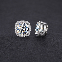 Boucles d'Oreilles Magnétiques en Moissanite pour Homme, Testées au Diamant, Argent Sterling 925, avec Halo de Diamants Moissanite, Disponibles en 5mm, 6.5mm, 8mm